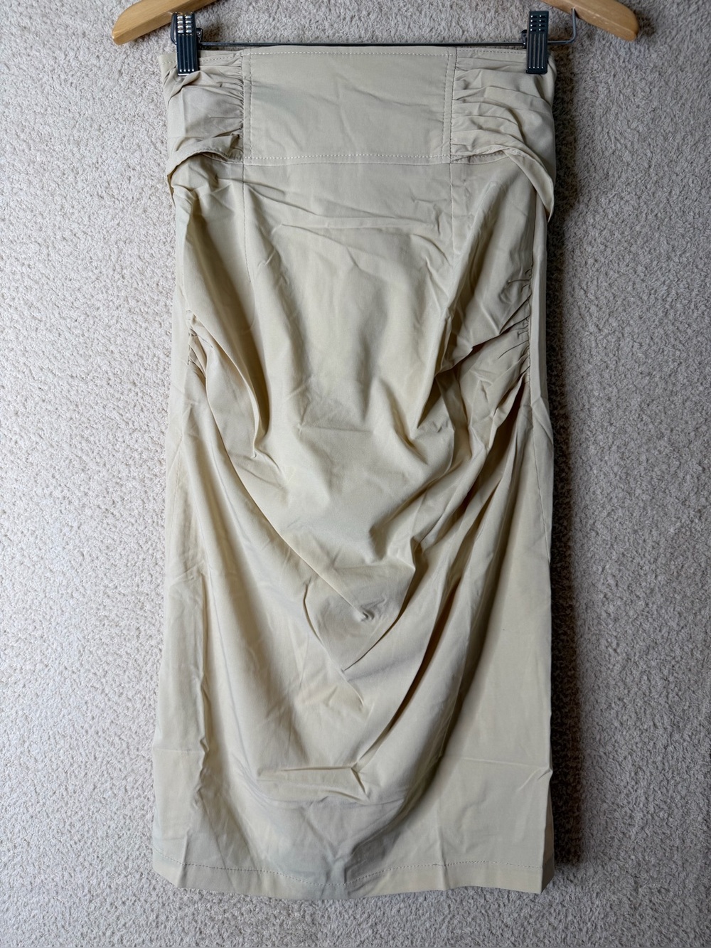 Lucy Paris Beige Ruched Tie Waist Midi Skirt Size S NWT